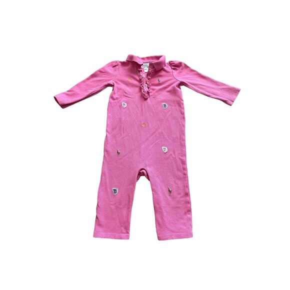 Ralph Lauren Babies 9M Pink and Logo Long Sleeve Button Up Neck One Piece - Picture 1 of 15